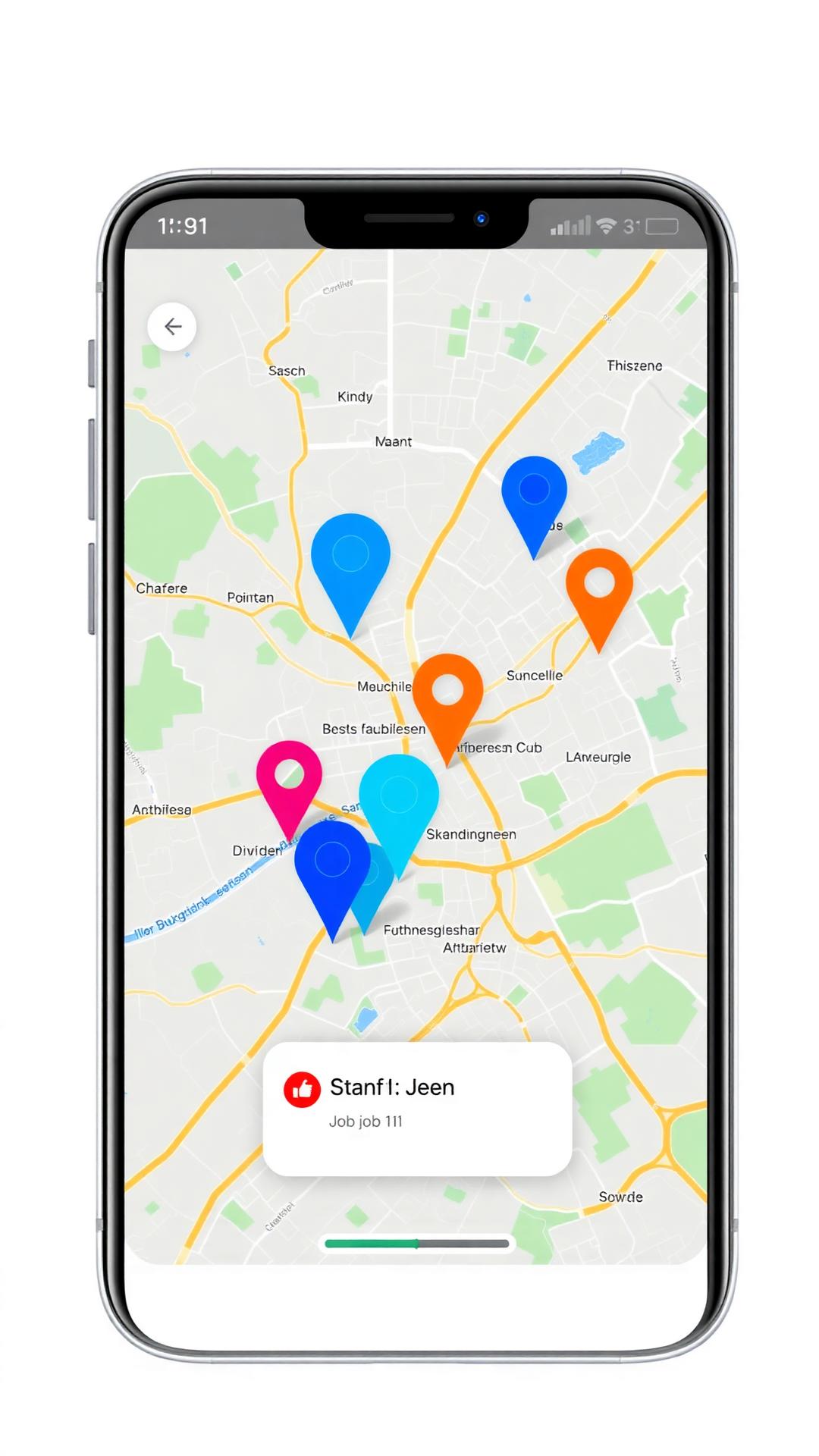 RecruitGenius App – Interaktive Job-Karte mit lokalen Pins